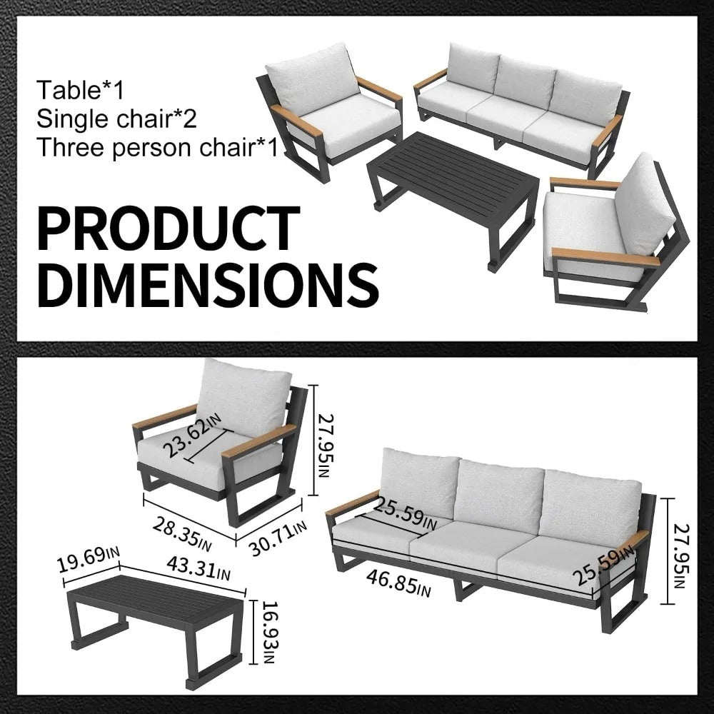 Aluminum Outdoor Sofa,4 Seats Modern Patio Furniture Set,Sectional Sofa Conversation Set with Coffee Table, Upgraded Washable