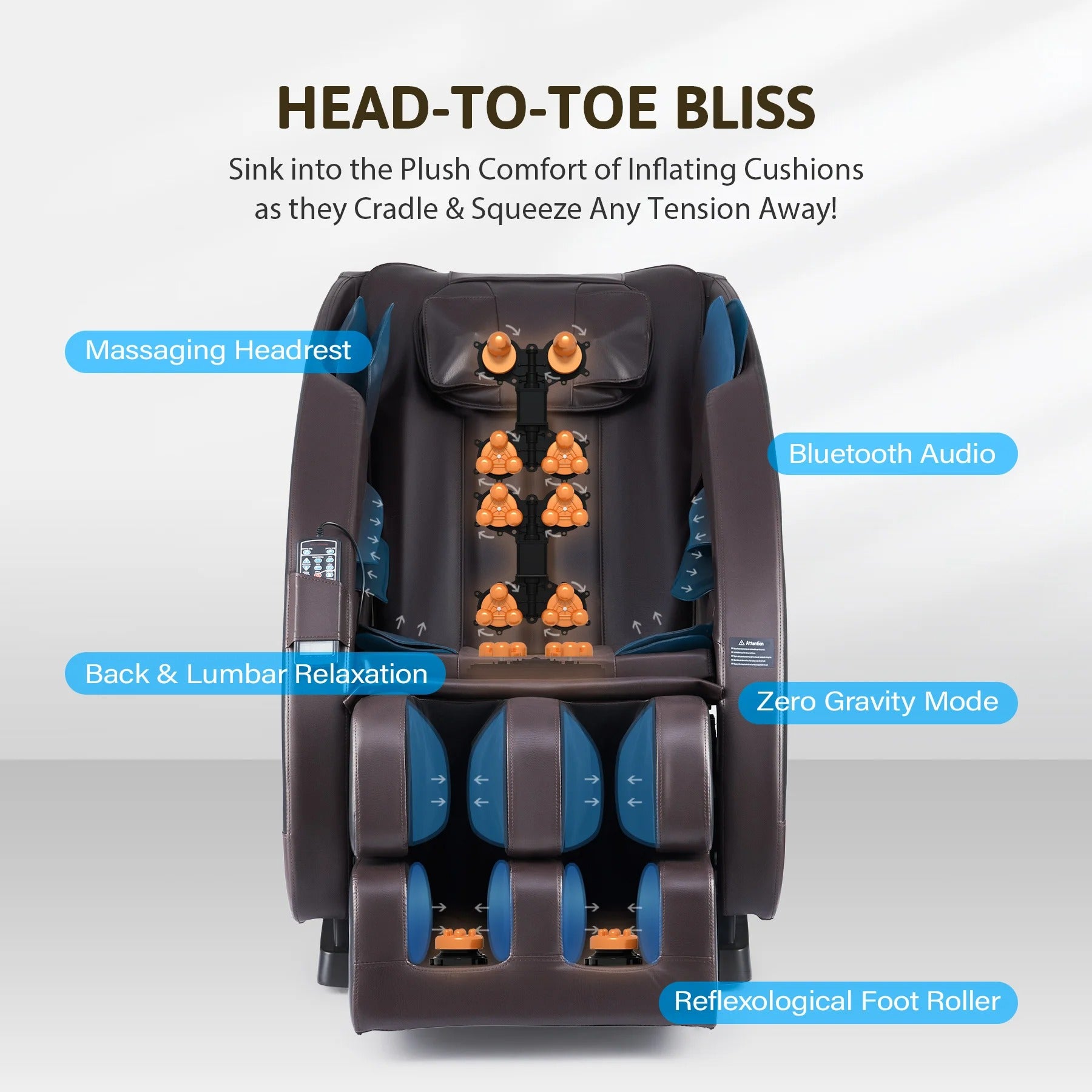 Massage Chair with SL Track 22 Nodes Foot Rollers and Heating Pads, Recliner Chair with Bluetooth Speakers, Neck Shoulder Back