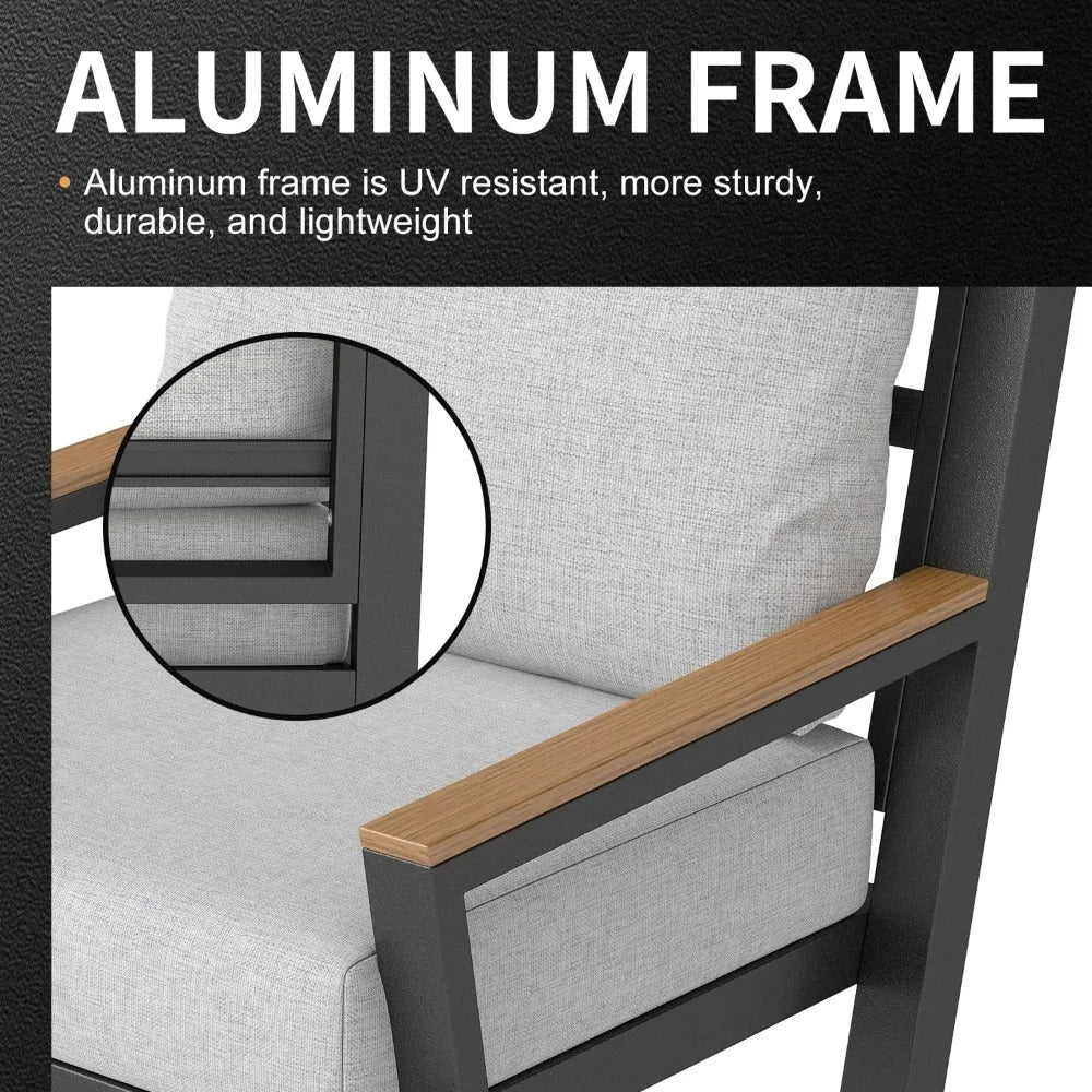 Aluminum Outdoor Sofa,4 Seats Modern Patio Furniture Set,Sectional Sofa Conversation Set with Coffee Table, Upgraded Washable