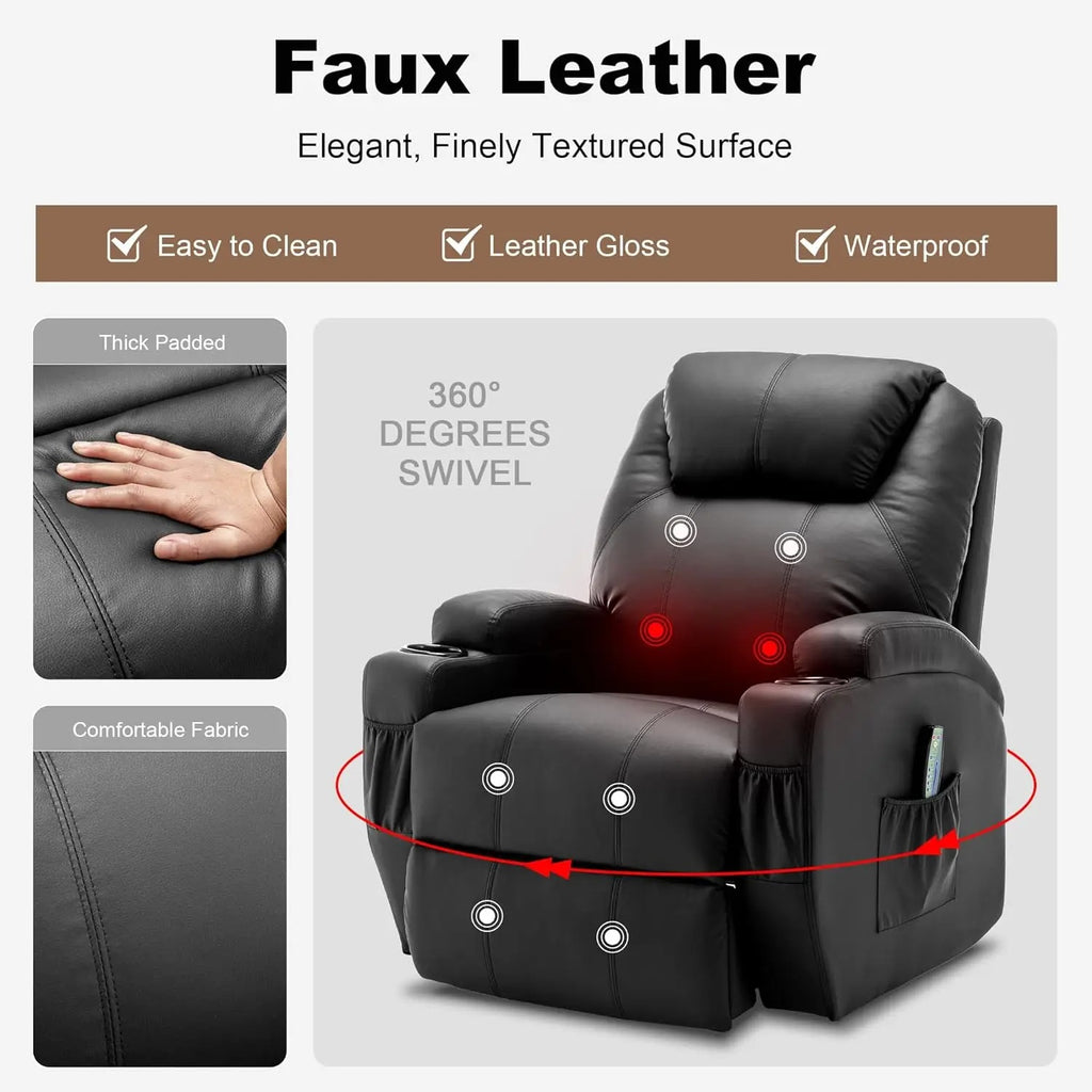 Recliner Chair, Rocking Chair with Massage and Heat, 360° Swivel Recliner Chairs for Adults, Rocker Manual Recliner