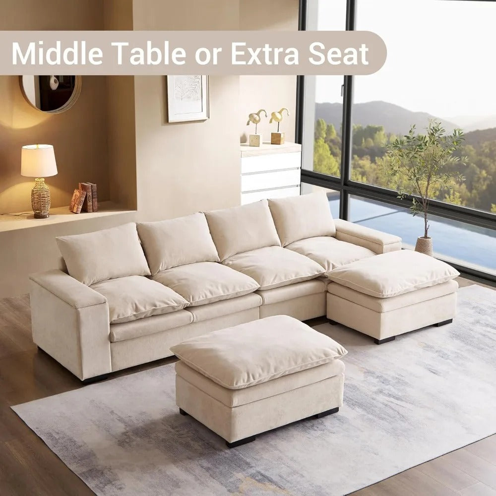 122″ Oversized Modular Sectional Sofa with Movable Ottoman, 6-Seat Deep Seat Sofa with Armrest Storage, Convertible U Shaped