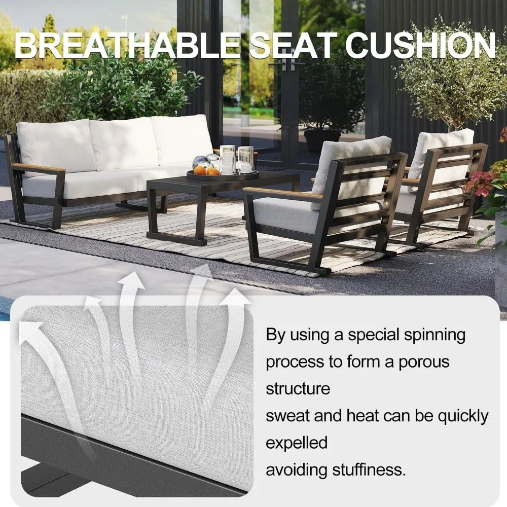Aluminum Outdoor Sofa,4 Seats Modern Patio Furniture Set,Sectional Sofa Conversation Set with Coffee Table, Upgraded Washable