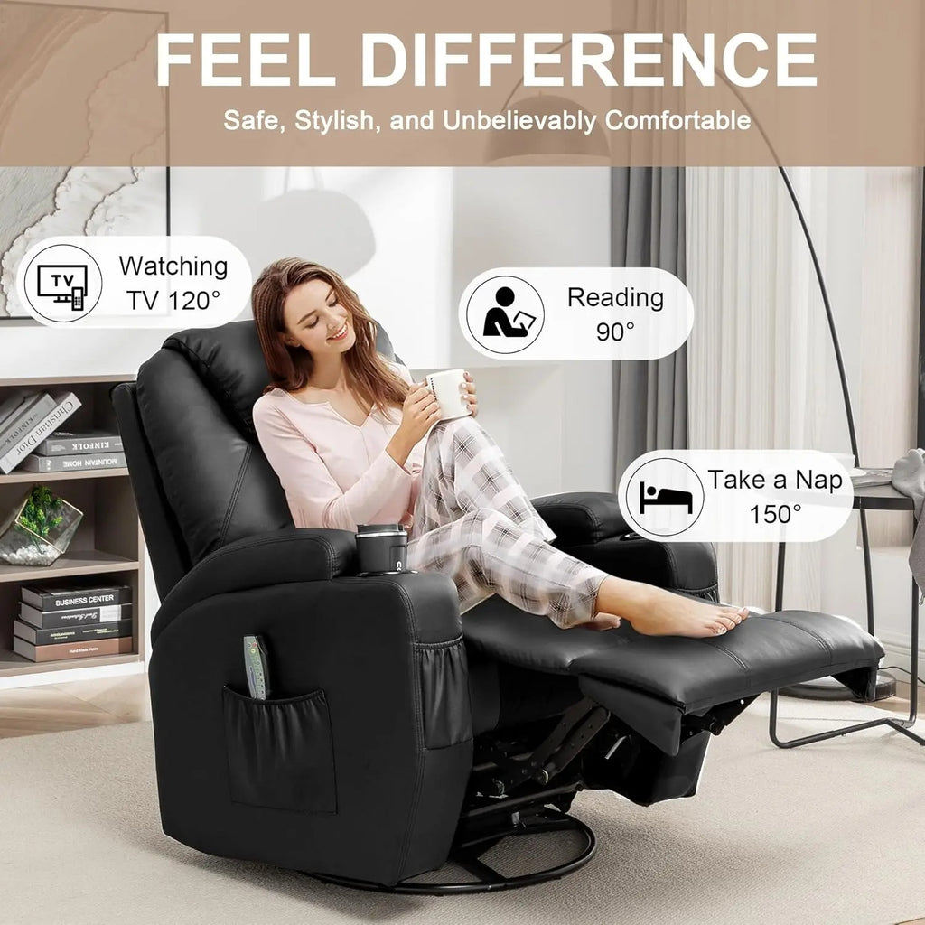 Recliner Chair, Rocking Chair with Massage and Heat, 360° Swivel Recliner Chairs for Adults, Rocker Manual Recliner