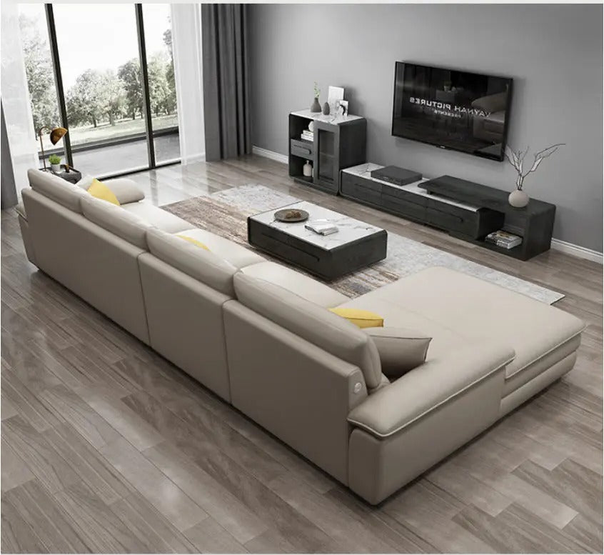 MANBAS Nordic Living Room Sofa Italian Genuine Leather Couch L-shaped Sectional Sofa Sets for Home Furniture Seating Room