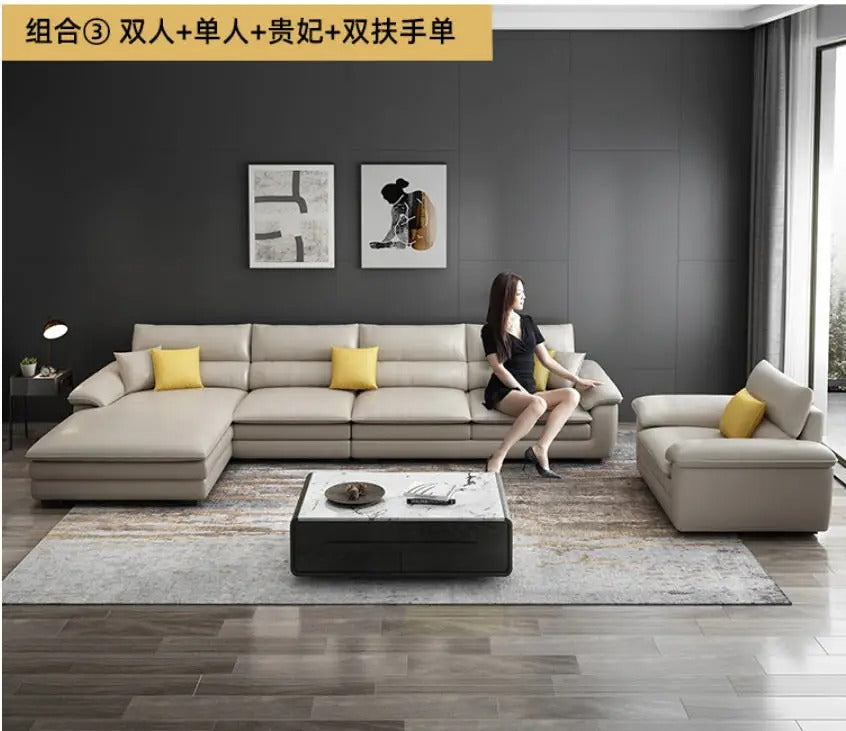 MANBAS Nordic Living Room Sofa Italian Genuine Leather Couch L-shaped Sectional Sofa Sets for Home Furniture Seating Room