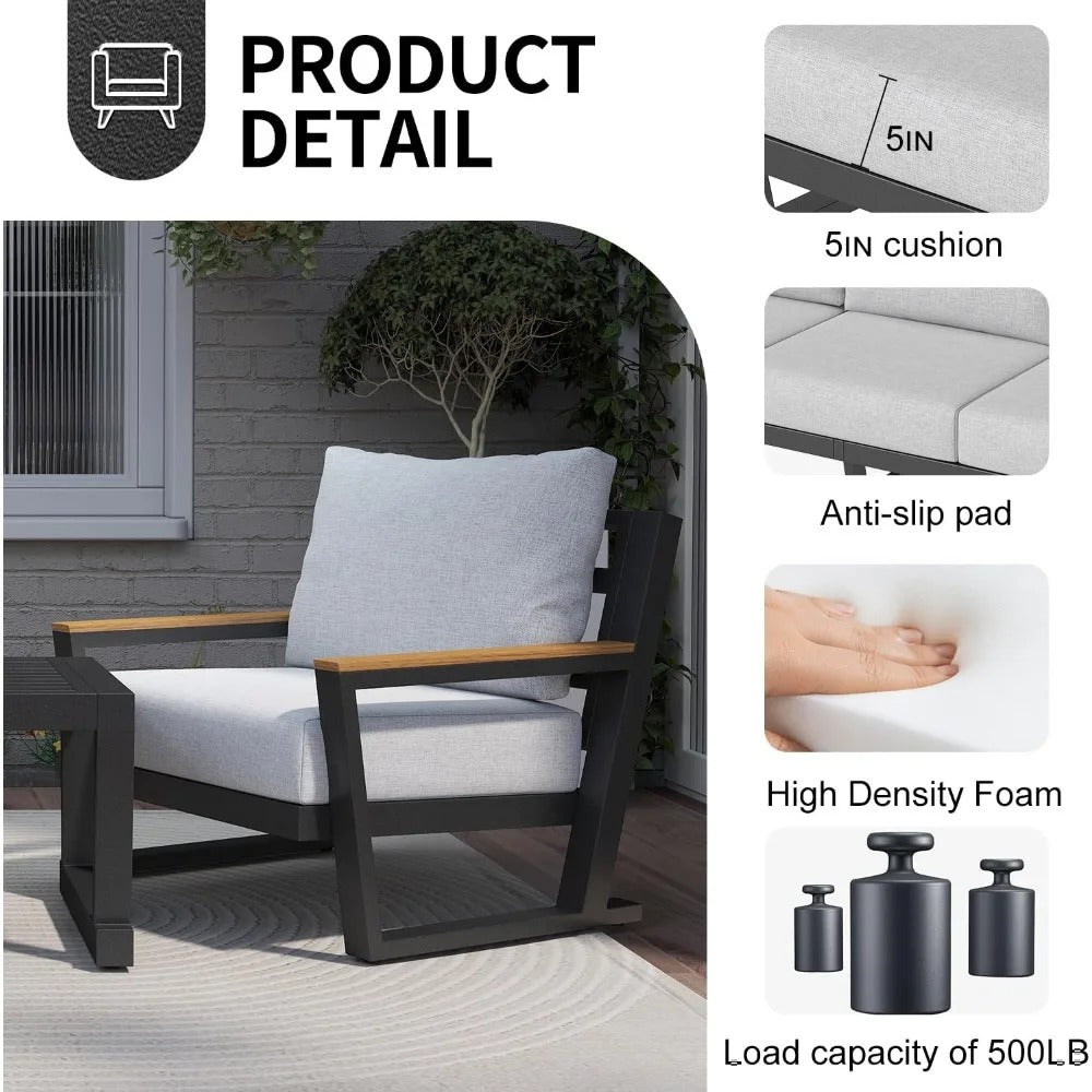 Aluminum Outdoor Sofa,4 Seats Modern Patio Furniture Set,Sectional Sofa Conversation Set with Coffee Table, Upgraded Washable