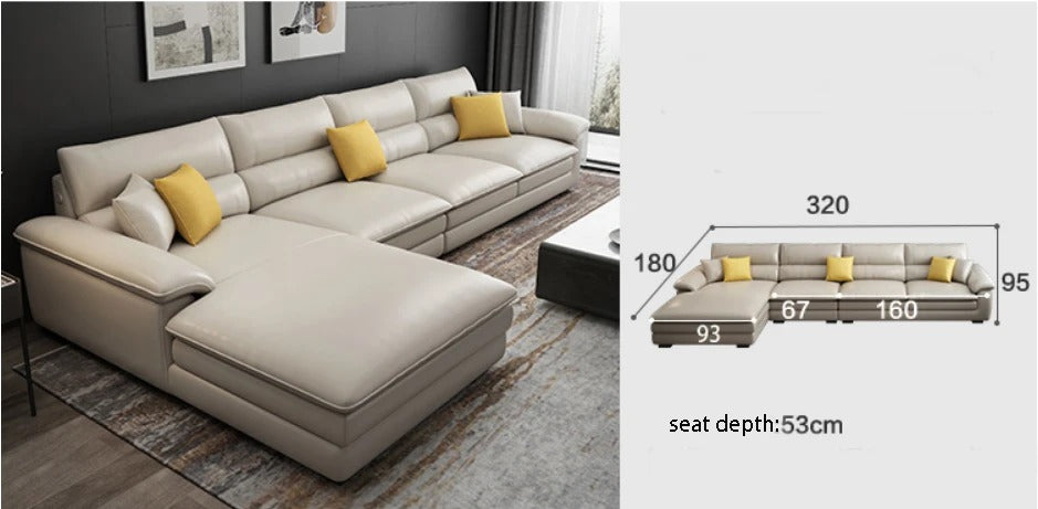MANBAS Nordic Living Room Sofa Italian Genuine Leather Couch L-shaped Sectional Sofa Sets for Home Furniture Seating Room